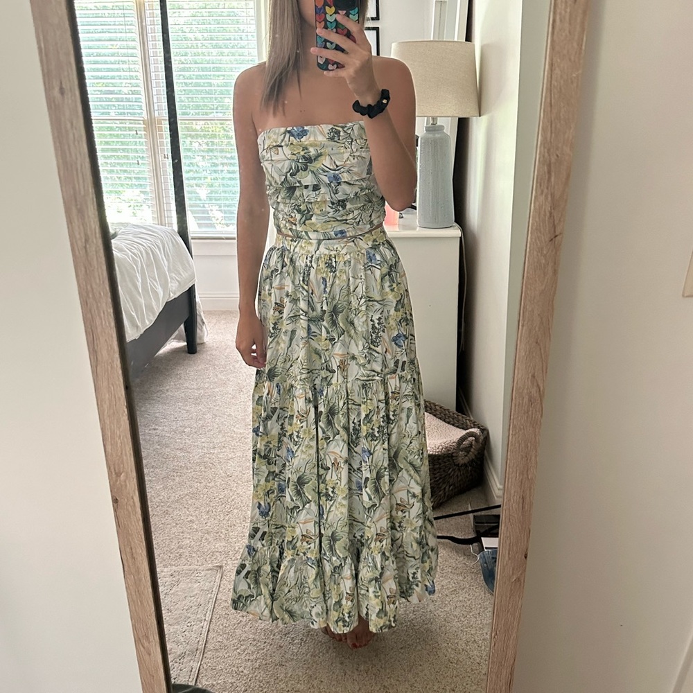 Abercrombie & Fitch Green and Blue Ruffled Maxi Skirt